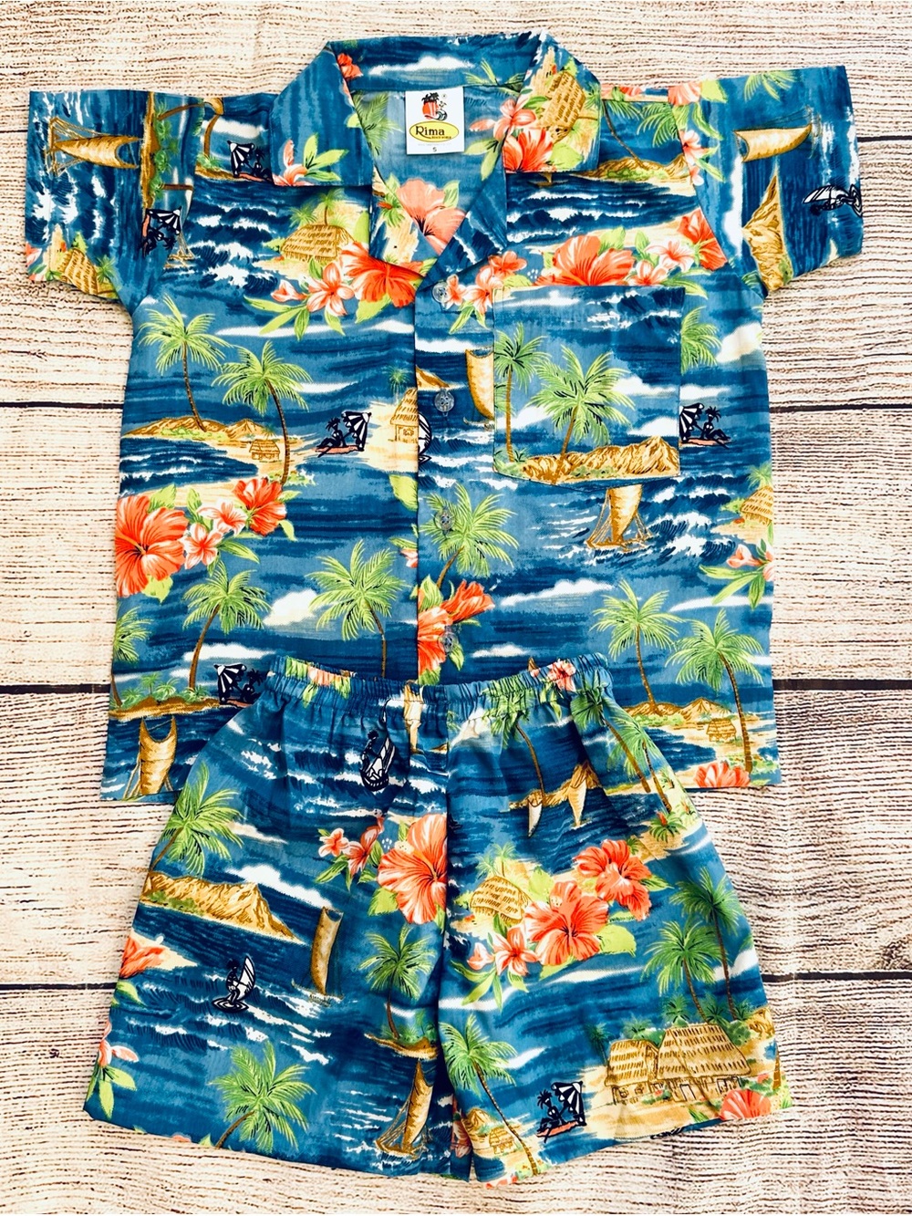 NWOT Rima Beach World Hawaiian Beach Shirt & Short Set Boy’s Sz S 2T